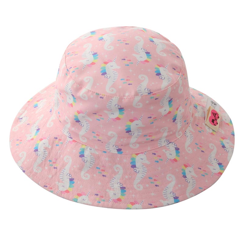 Home Prefer Kids UPF50+ Safari Sun Hat Girls Bucket Hat Summer Play Hat L 2T-4T, Sea Horse - Image 2